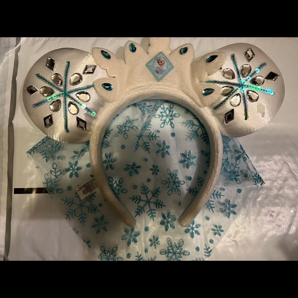 Disney Parks Blue White Sparkle โElsa Minnie Mouse Ears Headband